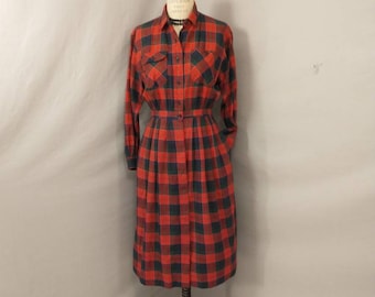 Robe classique à carreaux rouge vintage des années 90 à manches longues en coton chemise modeste style conservateur Talbots mrk10P vacances Noël USA Made