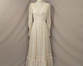 Gunne Sax Lace Dress Vintage Seventies Cream Ivory Feminine 70 39 s Dress Long Sleeve Modest Victorian Edwardian Styling
