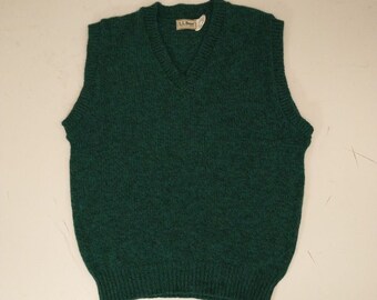 Green Sweater Vest LL Bean Vintage 80's Wool Knit XL Unisex or Men's V Neck Made in USA Classic Style Saint Patricks Day