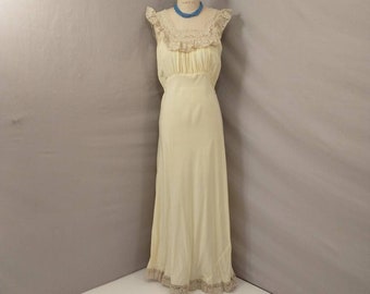 Yellow Bias Cut Nightgown Long Floor Length Vintage 40's Feminine Lingerie Forties with Twenties Look Soft Pastel