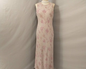 Silk Floral Bias Cut Vintage Long Maxi Dress 90's Brooks Brothers Feminine High Scoop Neckline Modest Mauve Print sz 12