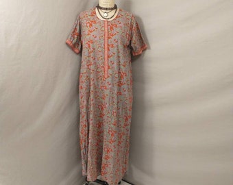 Vintage Floral Paisley Print Cotton Indian Dress Unstructured Minimalist Boho Long Maxi with Pockets Bohemian Med Colorful Comfortable