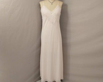 Pink Feminine Vintage Nightgown Lord & Taylor Nylon Long Ankle Floor Length Sleeveless Y2K Made in USA Bias Cut Drape