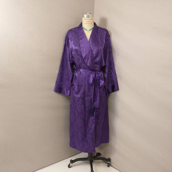 Purple Satin Vintage Victoria Secrets Robe Short Traditional Wrap Comfortable Classic Smoking Gown Style with Tassel Belt Y2K Lingerie