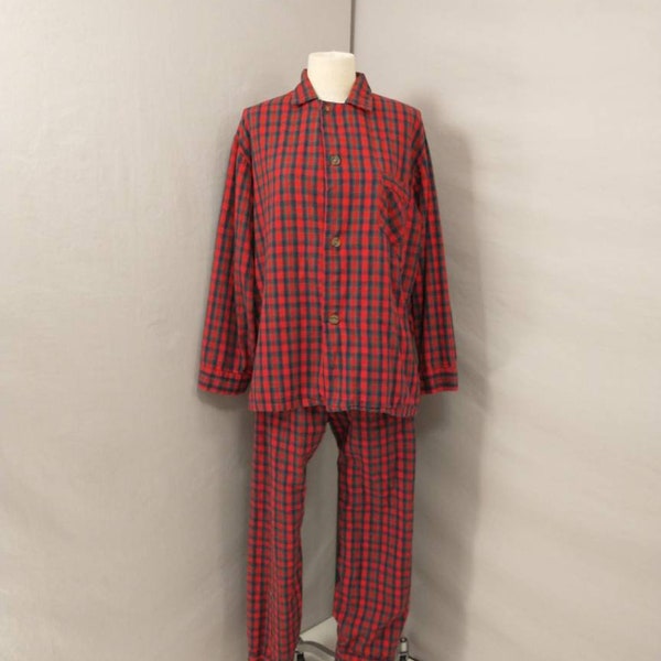 Plaid Cotton Pajama's Vintage 80's -90's Comfortable Traditional Menswear Style Washable Men's Sleepwear P J's Red Soft Flannel