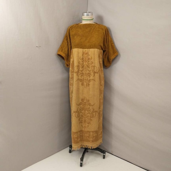 Rare Robe de serviette de plage et de piscine, Robe éponge confortable des années 50 et 60, tenue de salon en coton longue longueur