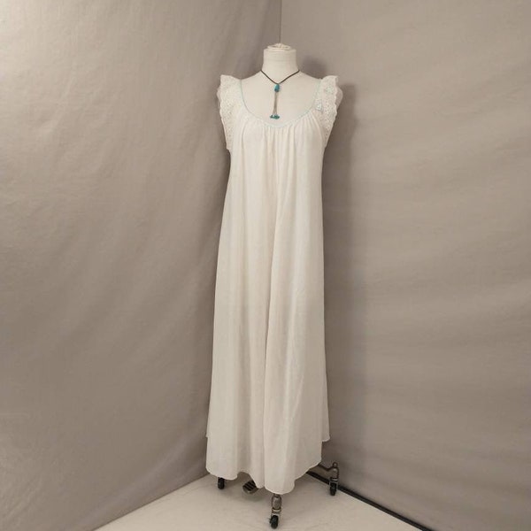 White Nightgown Claire Sandra by Lucie Ann Beverly Hills from Bergdorf Goodman Vintage  Cotton Blend Baptiste Satin & Lace Trim w Eyelet