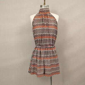 60&#39;s Romper Halter One Piece w Native Print Feminine Tootique Authentic Sixties Vintage Short Shorts Sleeveless Beach wear Poolside Playsuit