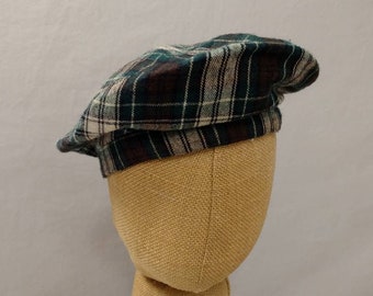 Vintage Wool Plaid Beret Unisex Men's Woman's Saint Patricks Day Cap Jaunty Hat Green & Brown Scottish Tartan Tam