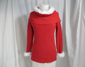 red sweater with white fur