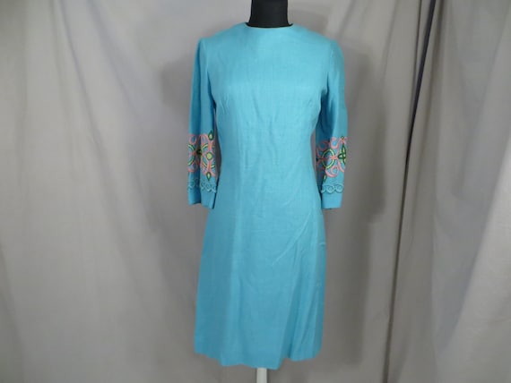 Cotton Embroidered Dress Vintage 70's Midi Long S… - image 1