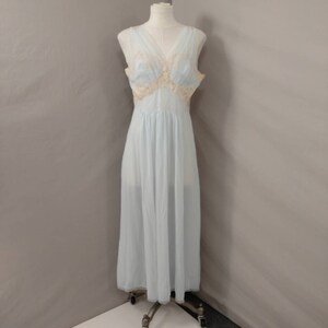 Feminine Blue Sixties Nightgown Sexy Sheer Nylon Period 60's Vintage 1960's Romantic Lace Detail Vanity Fair Made in USA Vanity Fair
