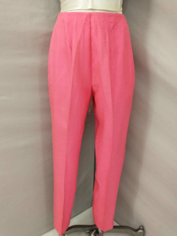 60's Vintage Hot Pink Silk Pants Tapered Leg Oleg… - image 2