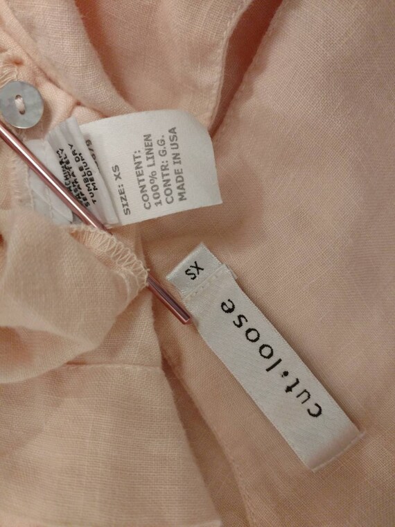 Vintage Pink Print Linen Oriental Blouses Bracelet Sleeve main image 1
