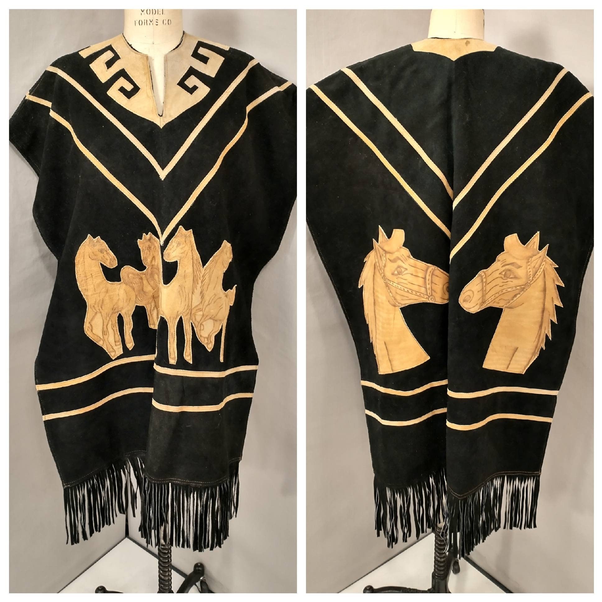 Rare Suede & Leather Poncho Unisex Woman's Men's Vintage