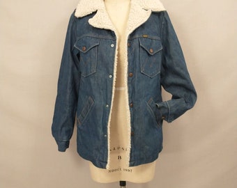 Vintage Denim Chore Jacket Faux Fleece Lined Vintage 80's poss 70's Maverick Workwear Sportswear Hipster Chore Barn Ranch Nice Wear