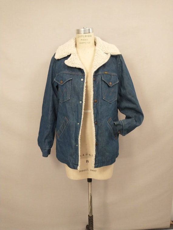 Vintage Denim Chore Jacket Faux Fleece Lined Vint… - image 1