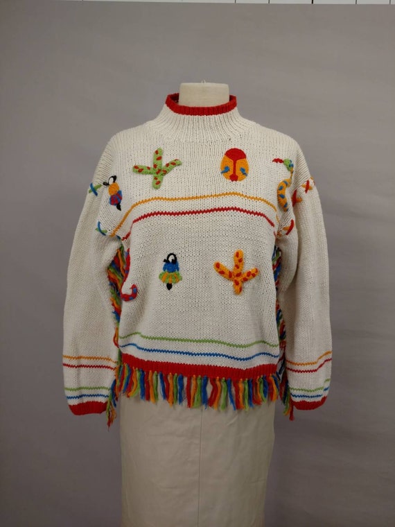 Southwestern Sweater Fringed Cotton Blend  Vintage