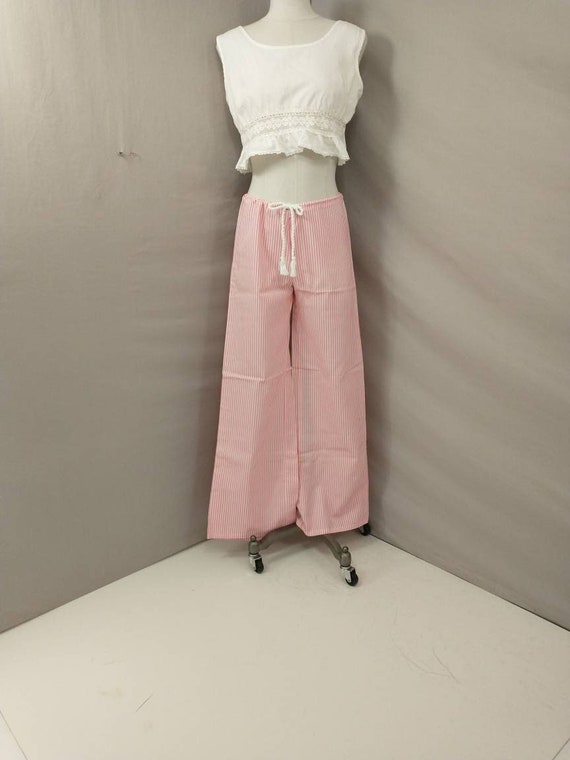 70's Vintage Pink Striped Seersucker Pants Wide Le