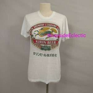 Rare Kirin Beer Vintage White Cotton T Shirt Crew Tee Top 1970's Paper Thin Unusual Japanese