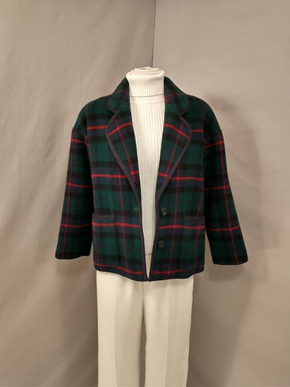 Plaid Wool Blanket Short Jacket Classic Talbots V… - image 1