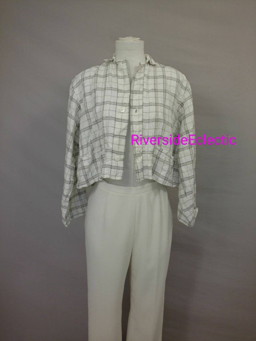 [送料込] Linen Cutting cropped shirt Light-linen Crop Shirt With Classic Collar and 3/4 Sleeves