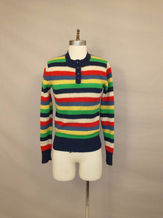 Bright Striped Sweater Shetland Wool Pullover Knit