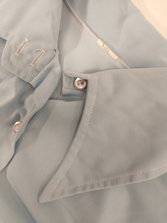 70's Vintage Blue Button Down Shirt Blouse Long P… - image 7