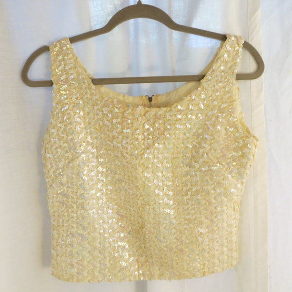 Vintage 50's Sequin Crop Top Cream Ivory Color Small Authentic Fifties 1950's Feminine Evening Wear Cosplay Costume Bling