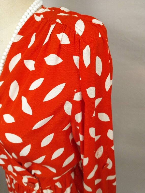 Red & White Wrap Dress 80's Vintage Dramatic Femi… - image 7