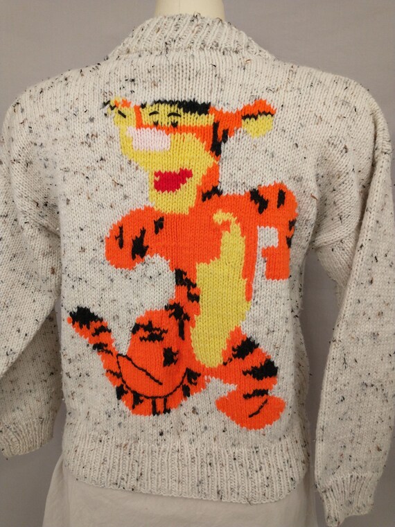 Tigger Hand Knit 80's Cardigan Sweater Zip Front … - image 2