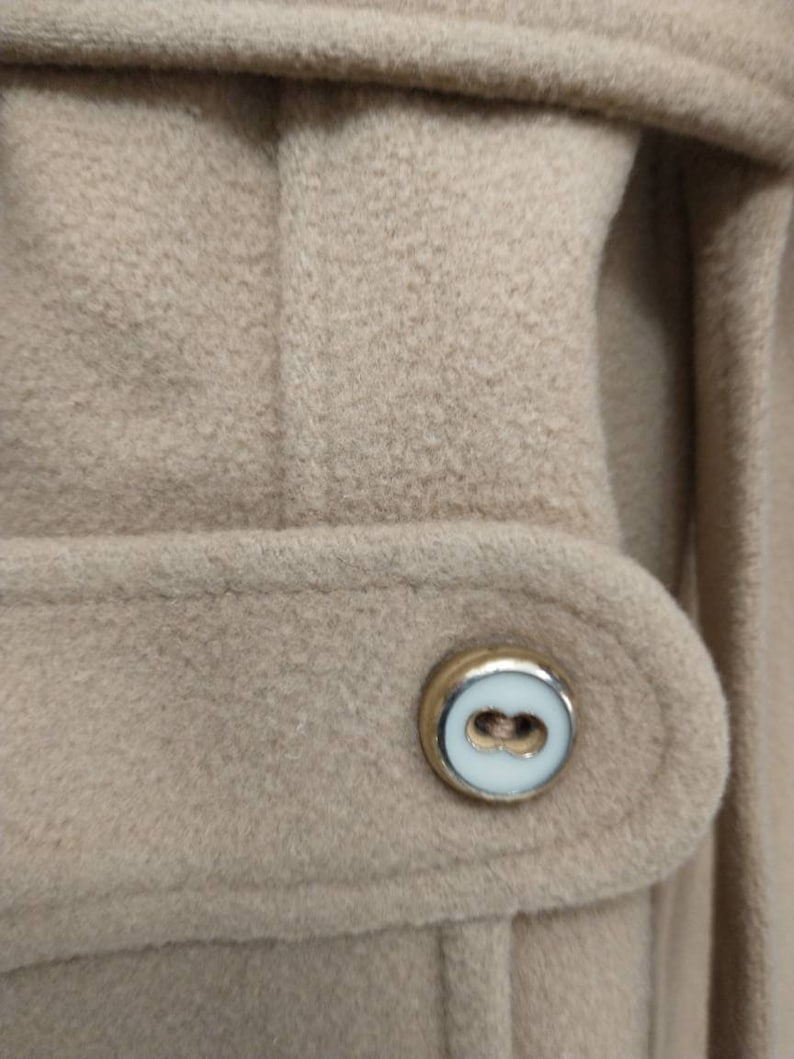 70/'s Wool Camel Short Coat Jacket Vintage Seventies Belted Woman/'s Tan Big Collar American Bazaar Made in USA Young Feminine Style