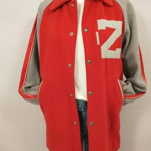Vintage Red & Gray Wool Varsity Jacket Coat American University Sportswear Classic Unisex Outdoor Sporting 50s possible 40s image 2