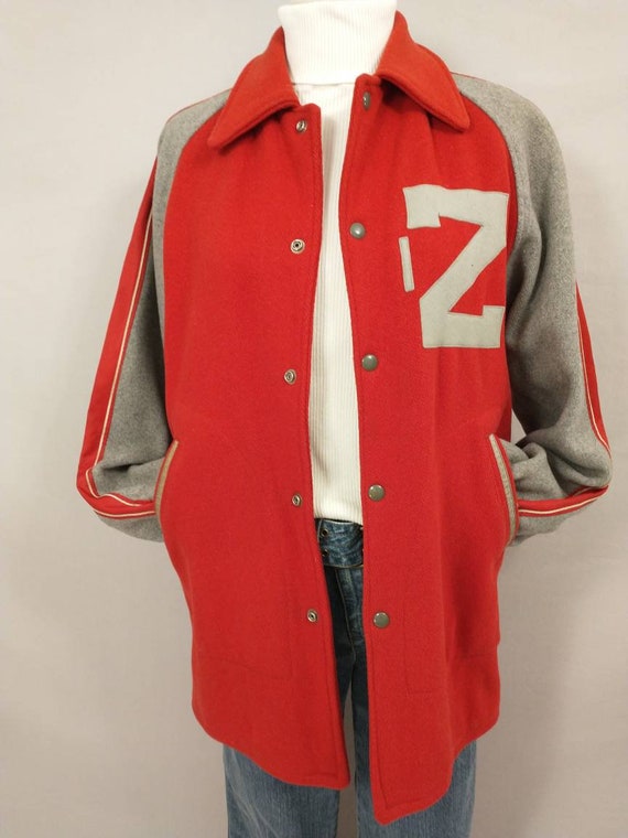 Vintage Red & Gray Wool Varsity Jacket Coat Ameri… - image 2