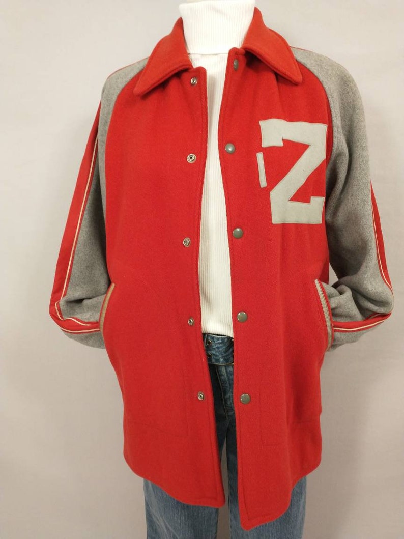 Vintage Red & Gray Wool Varsity Jacket Coat American University Sportswear Classic Unisex Outdoor Sporting 50s possible 40s image 2