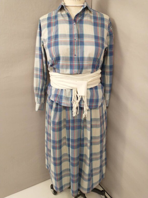 80's Plaid Cotton Set Skirt and Blouse Vintage Ei… - image 5