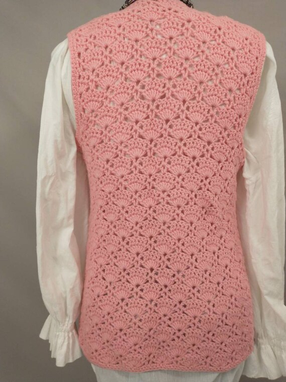 Pink Hand Knit Long Sweater Vest Handmade Vintage… - image 4