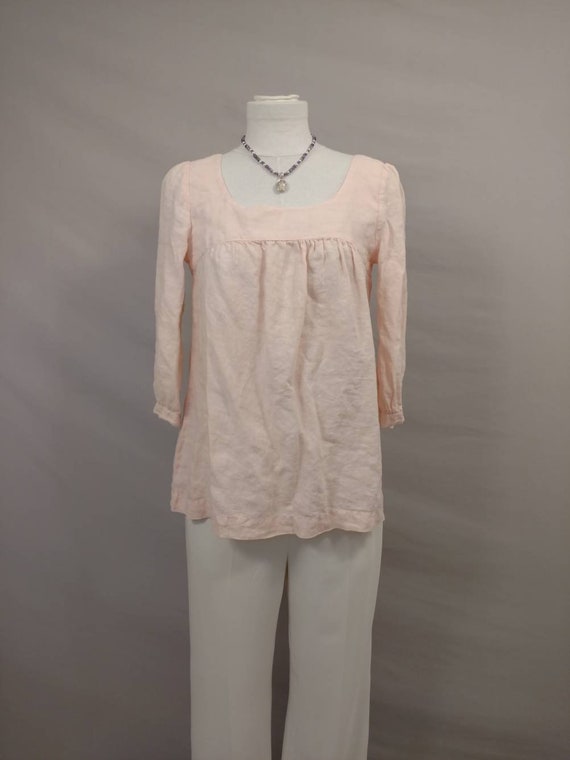 Pale Pink Linen Vintage Blouse 90's Long Sleeve F… - image 1