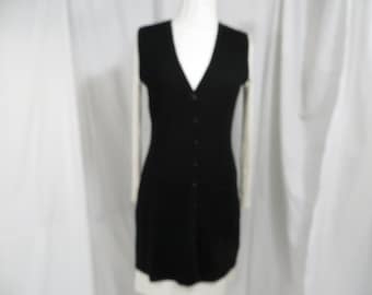 French Black Knit Sweater Vest Light Wool Long w Deep V Vintage Y2K Anne Fontaine sz 38 Med Versatile 4 Layering Washable