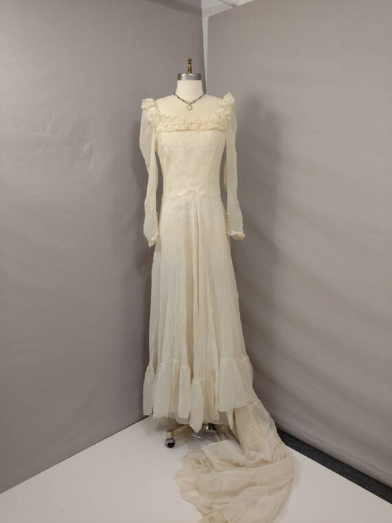 Seventies Vintage Wedding Gown Ivory Cream Ecru S… - image 1
