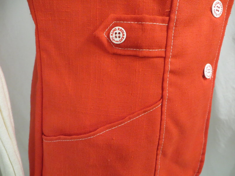 70/'s Red Long Shirt Jacket Tunic Length Sm Large Wing Collar White Buttons Authentic Period Seventies