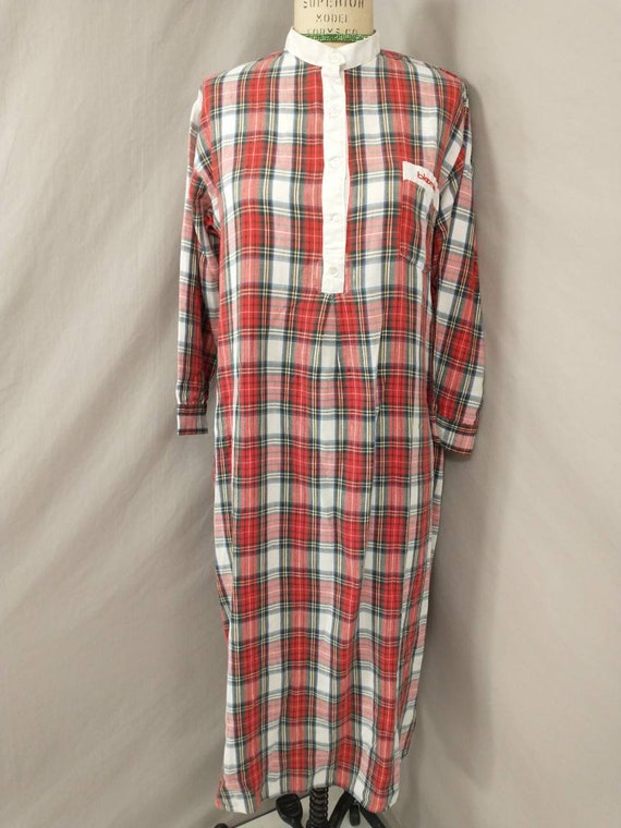 Bloomies Plaid Cotton Night Shirt Well Worn & Pat… - image 2