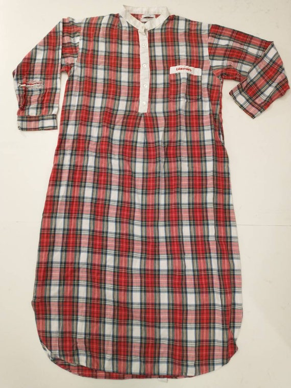 Bloomies Plaid Cotton Night Shirt Well Worn & Pat… - image 7