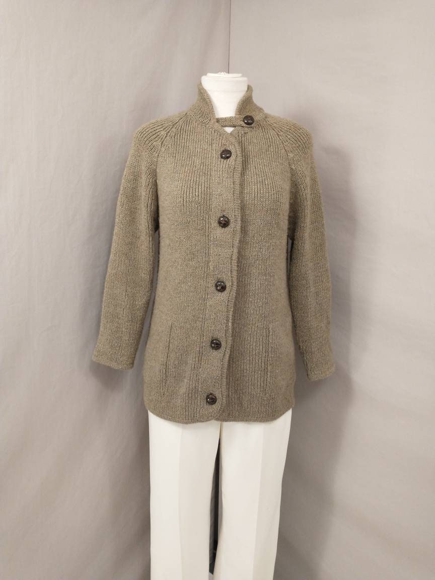 Neutral Cardigan Sweater 70's Thick Wool Feel Acrylic Classic