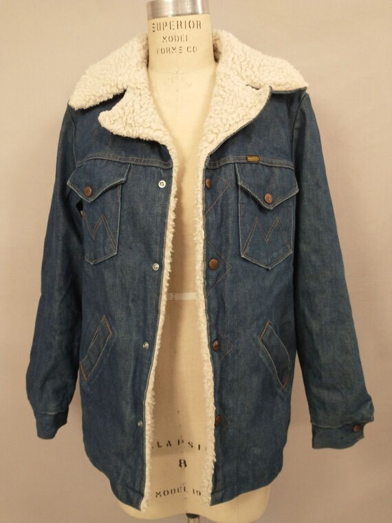Vintage Denim Chore Jacket Faux Fleece Lined Vint… - image 2