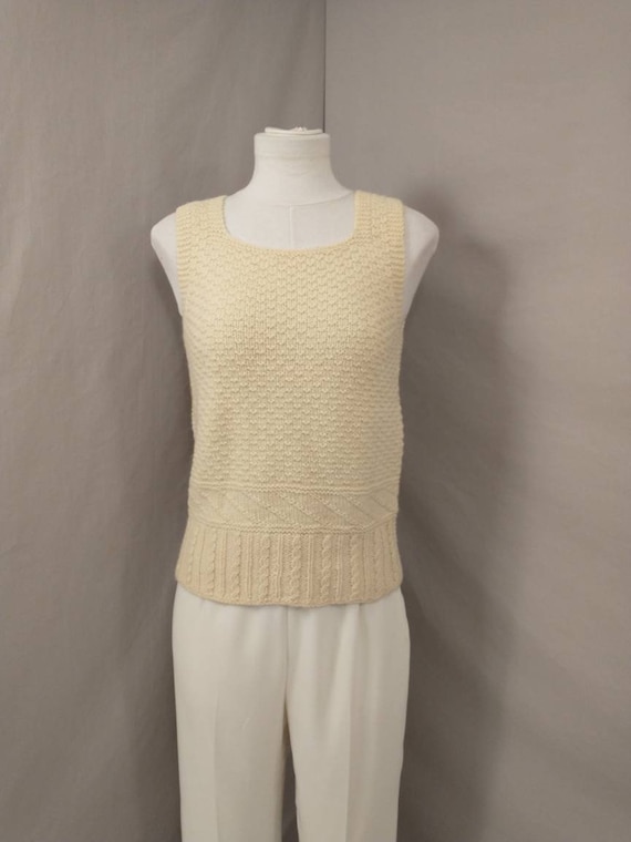Aran Wool Hand Knit Sweater Vest Vintage 90's Nat… - image 1