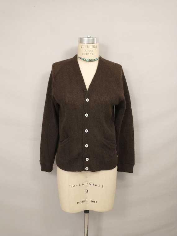 50s Brown Mohair Cardigan Sweater Unisex Mens or W