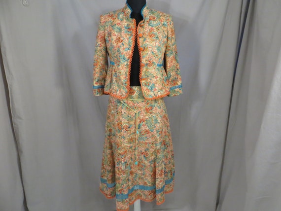 Floral Skirt Set Cynthia Steffe Cotton & Silk Sui… - image 1