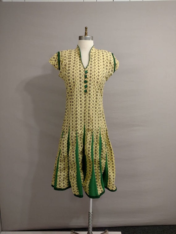 Unique Vintage Forties Cotton Dress 1940's Authent