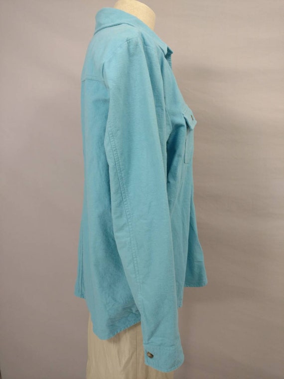 L L Bean Aqua Turquoise Cotton Chamois Flannel Bu… - image 3